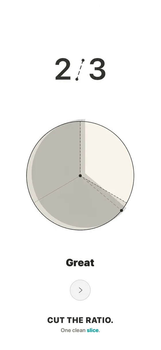 Tenzen circle puzzle showing a two thirds target ratio